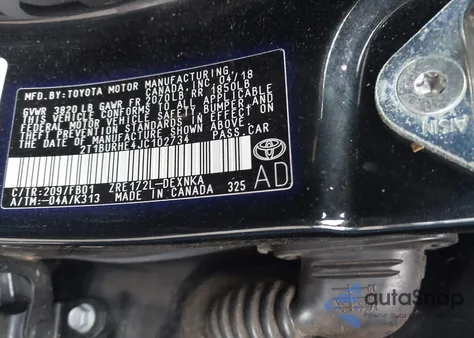 2018 Toyota Corolla Le из США, поврежденный, VIN 2T1BURHE4JC102734